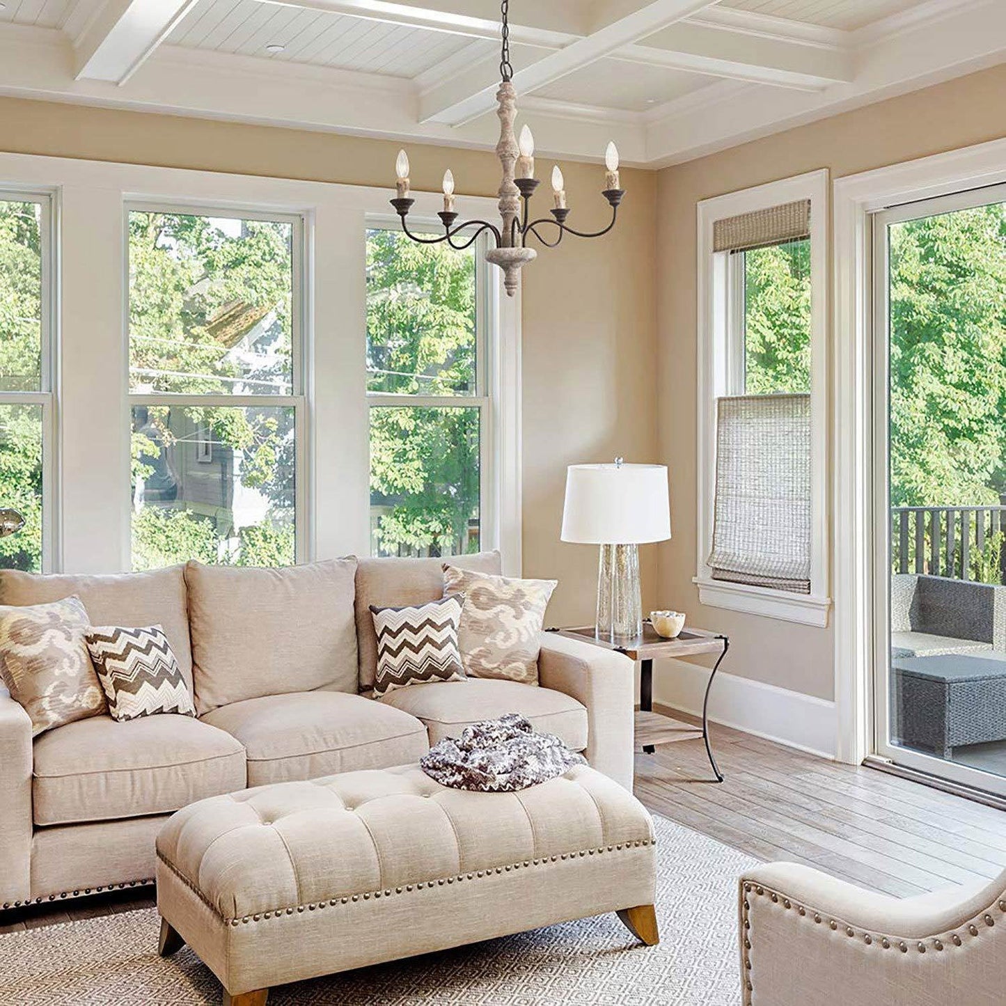 Candlestick Farmhouse Chandelier - Rustic Design with Adjustable Heigh