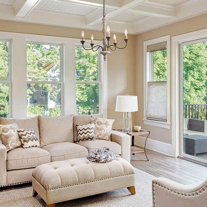 Candlestick Farmhouse Chandelier - Rustic Design with Adjustable Heigh