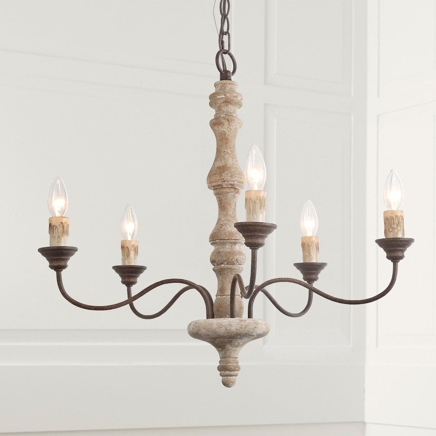 Candlestick Farmhouse Chandelier - Rustic Design with Adjustable Heigh