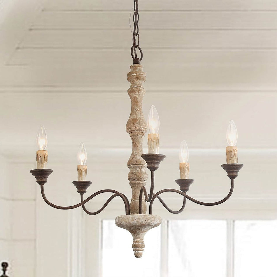 Candlestick Farmhouse Chandelier - Rustic Design with Adjustable Heigh
