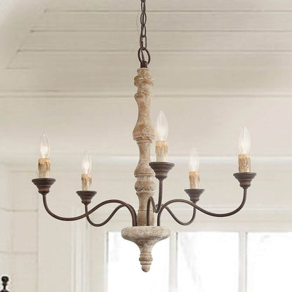 Candlestick Farmhouse Chandelier - Rustic Design with Adjustable Heigh