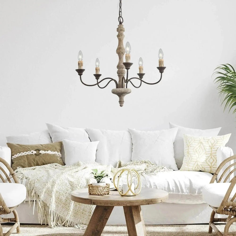 Candlestick Farmhouse Chandelier - Rustic Design with Adjustable Heigh