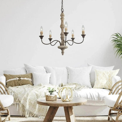 Candlestick Farmhouse Chandelier - Rustic Design with Adjustable Heigh