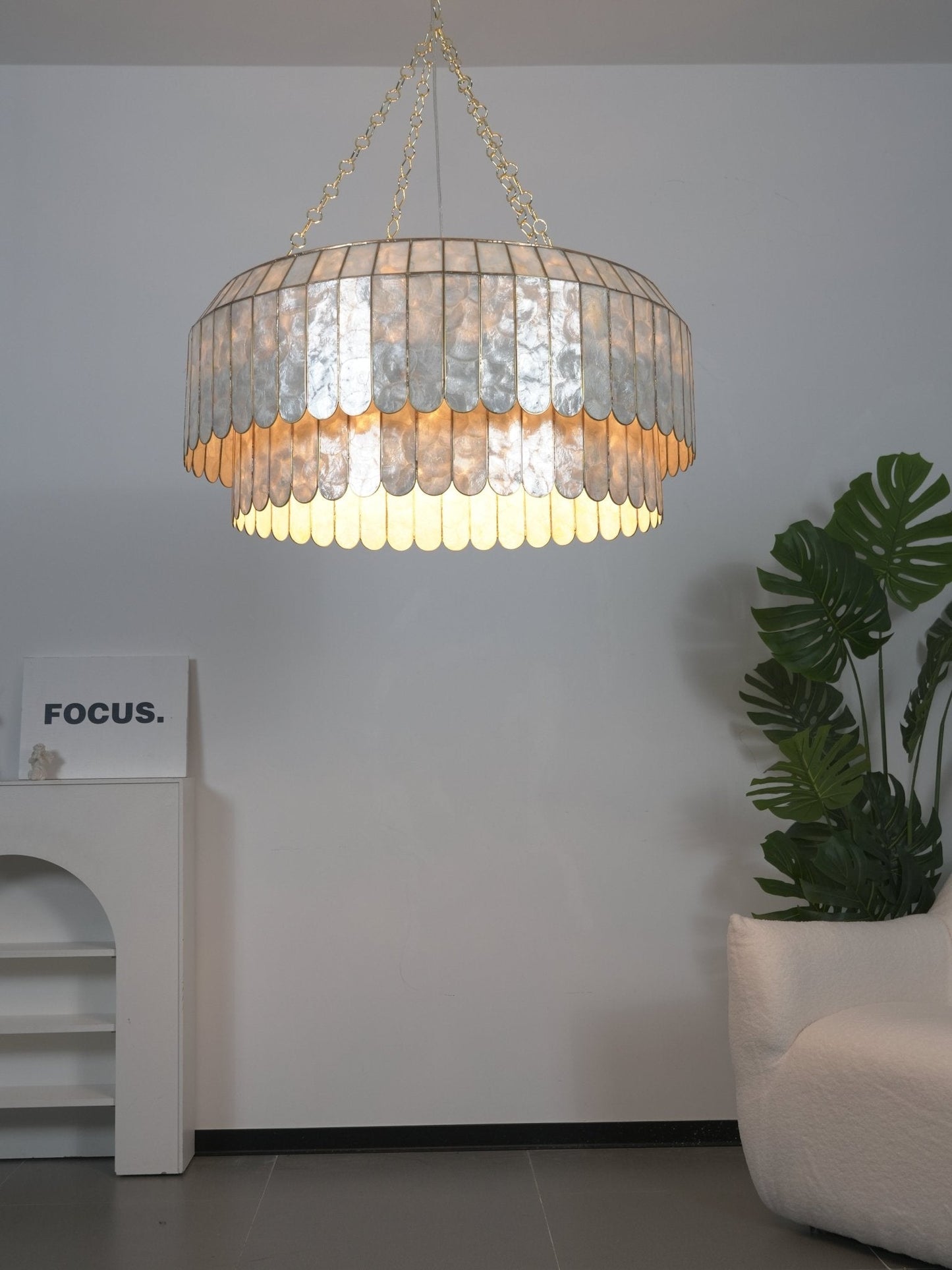 Capiz Aurelia Chandelier - Elegant Design with Adjustable Height & Sof