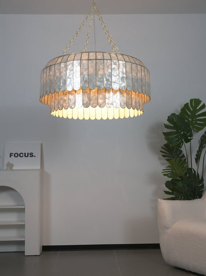 Capiz Aurelia Chandelier - Elegant Design with Adjustable Height & Sof