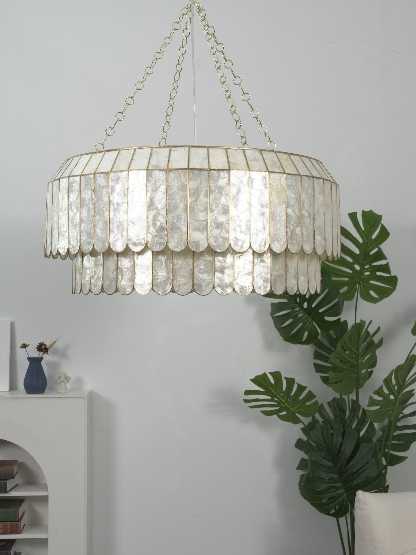 Capiz Aurelia Chandelier - Elegant Design with Adjustable Height & Sof