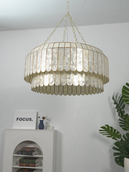 Capiz Aurelia Chandelier - Elegant Design with Adjustable Height & Sof