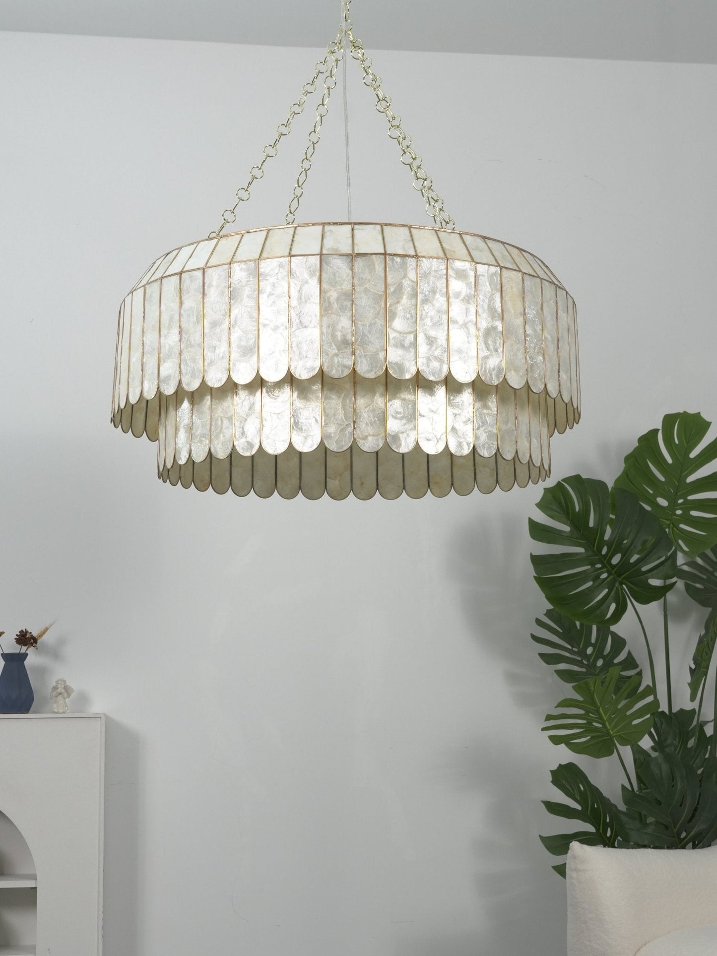 Capiz Aurelia Chandelier - Elegant Design with Adjustable Height & Sof
