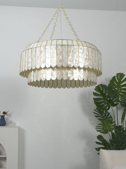 Capiz Aurelia Chandelier - Elegant Design with Adjustable Height & Sof