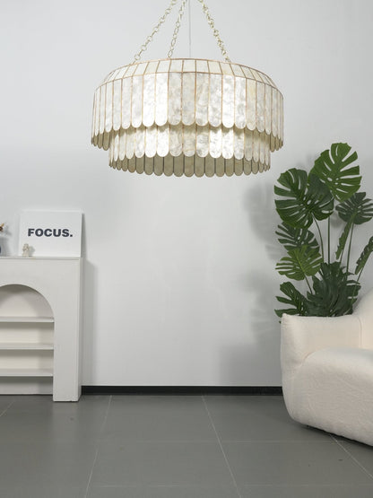 Capiz Aurelia Chandelier - Elegant Design with Adjustable Height & Sof