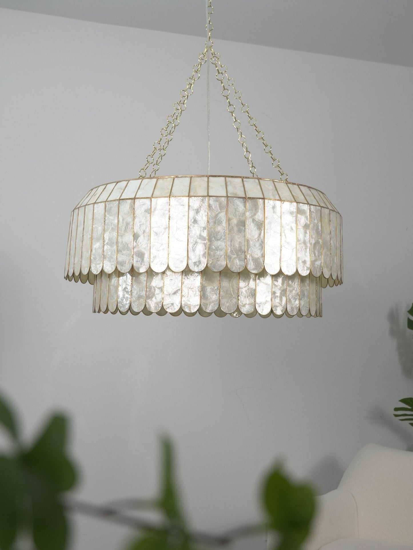 Capiz Aurelia Chandelier - Elegant Design with Adjustable Height & Sof