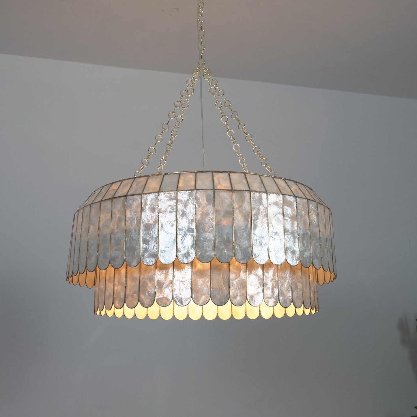Capiz Aurelia Chandelier - Elegant Design with Adjustable Height & Sof