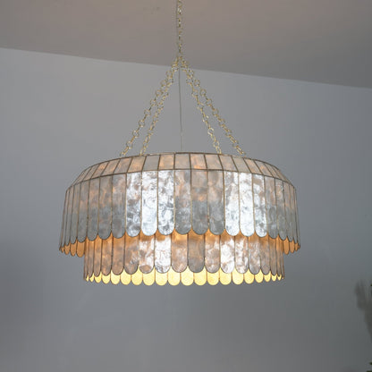 Capiz Aurelia Chandelier - Elegant Design with Adjustable Height & Sof