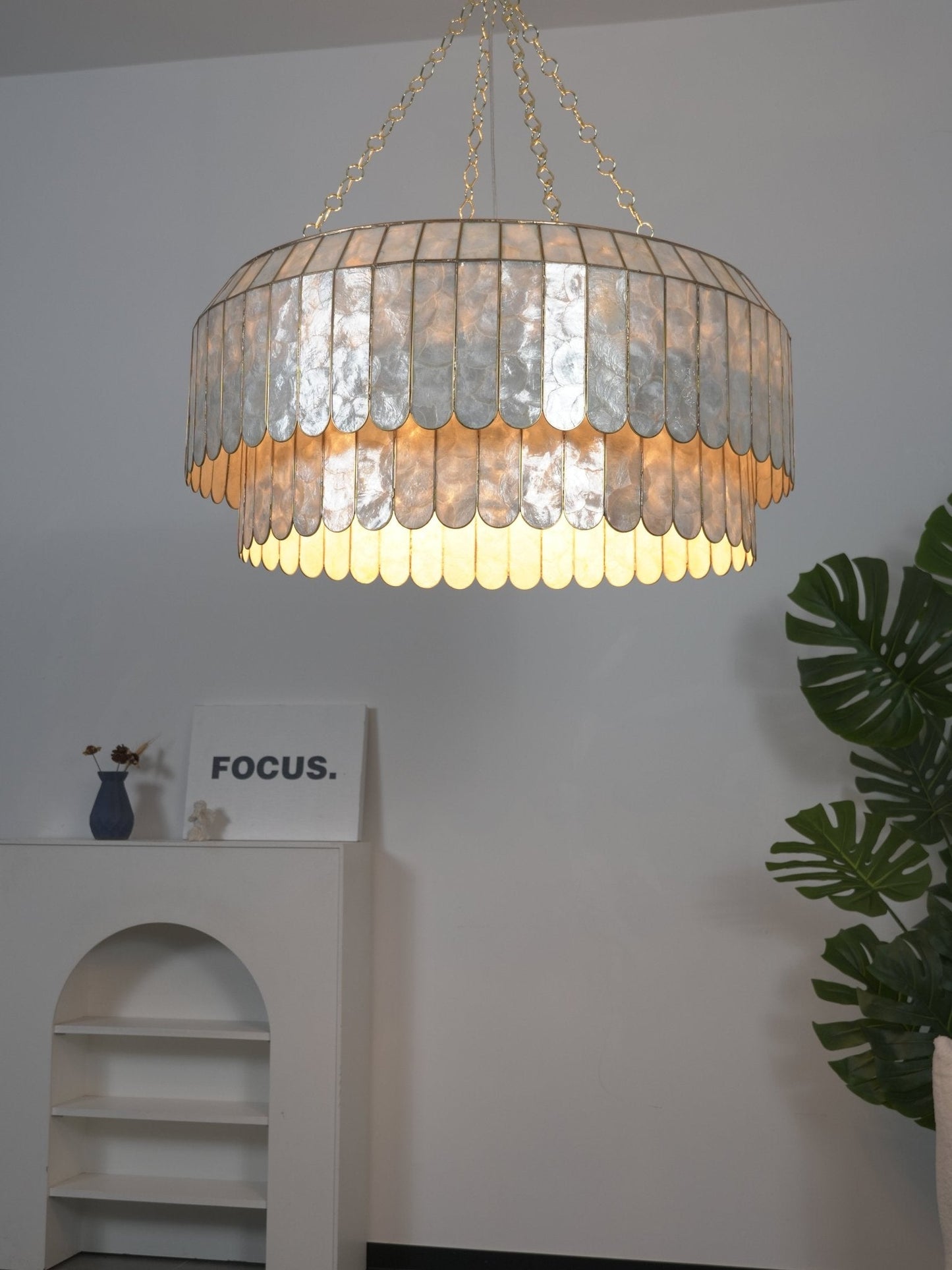 Capiz Aurelia Chandelier - Elegant Design with Adjustable Height & Sof