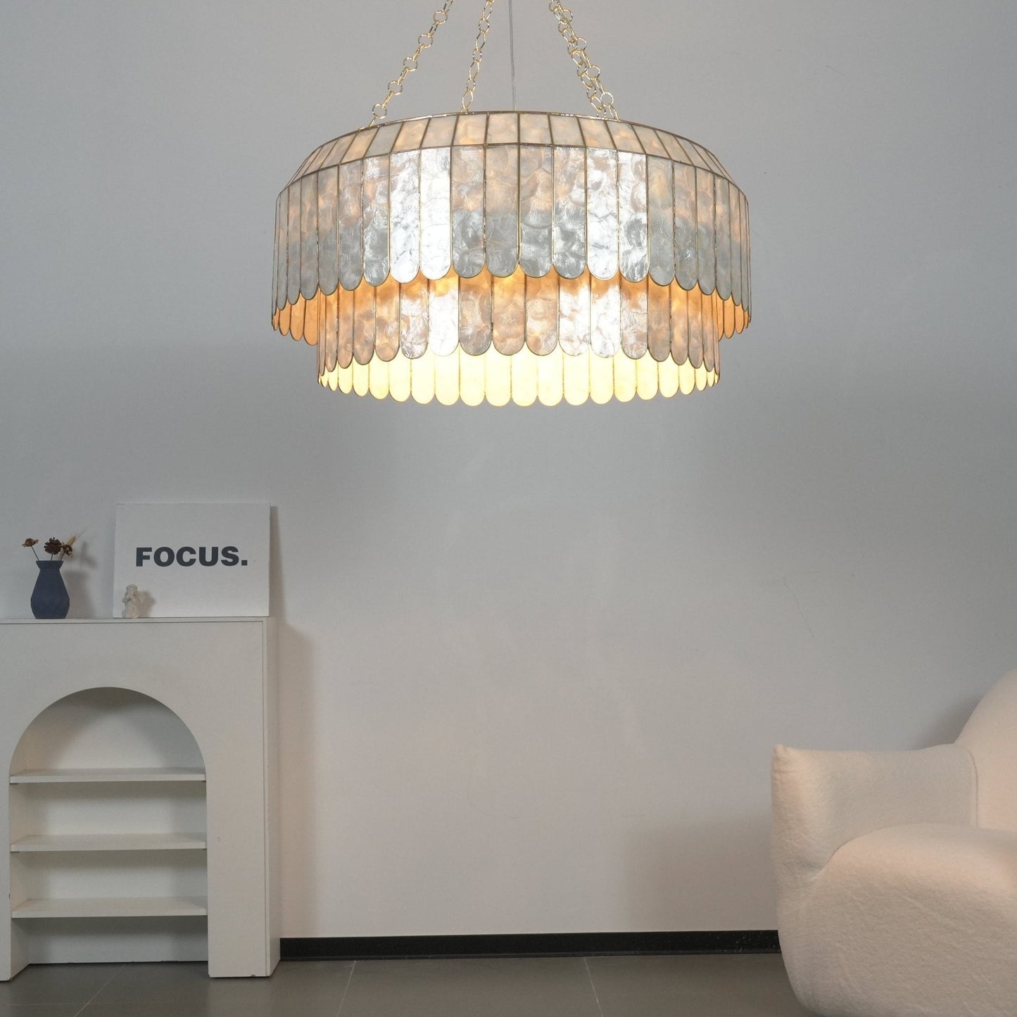 Capiz Aurelia Chandelier - Elegant Design with Adjustable Height & Sof