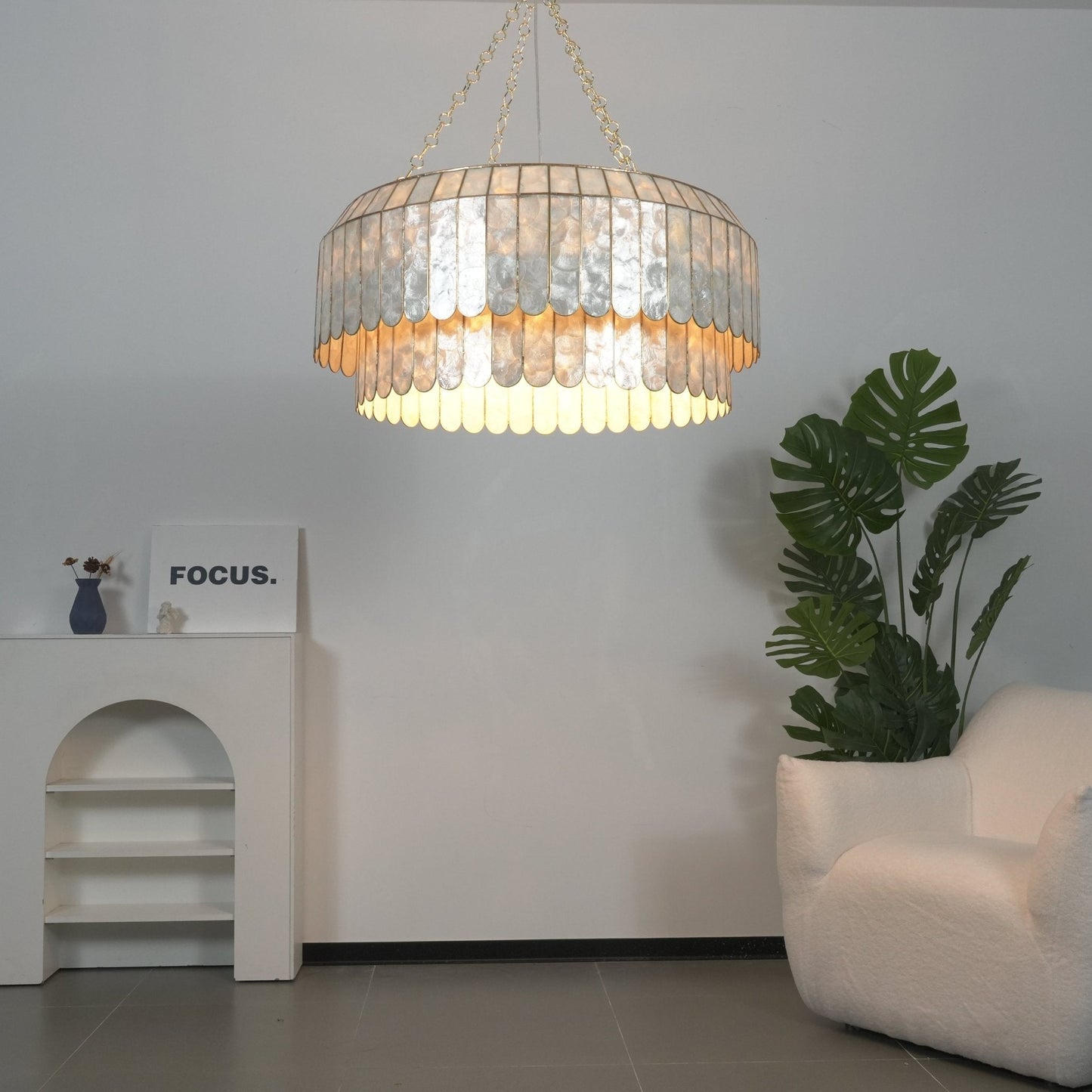Capiz Aurelia Chandelier - Elegant Design with Adjustable Height & Sof