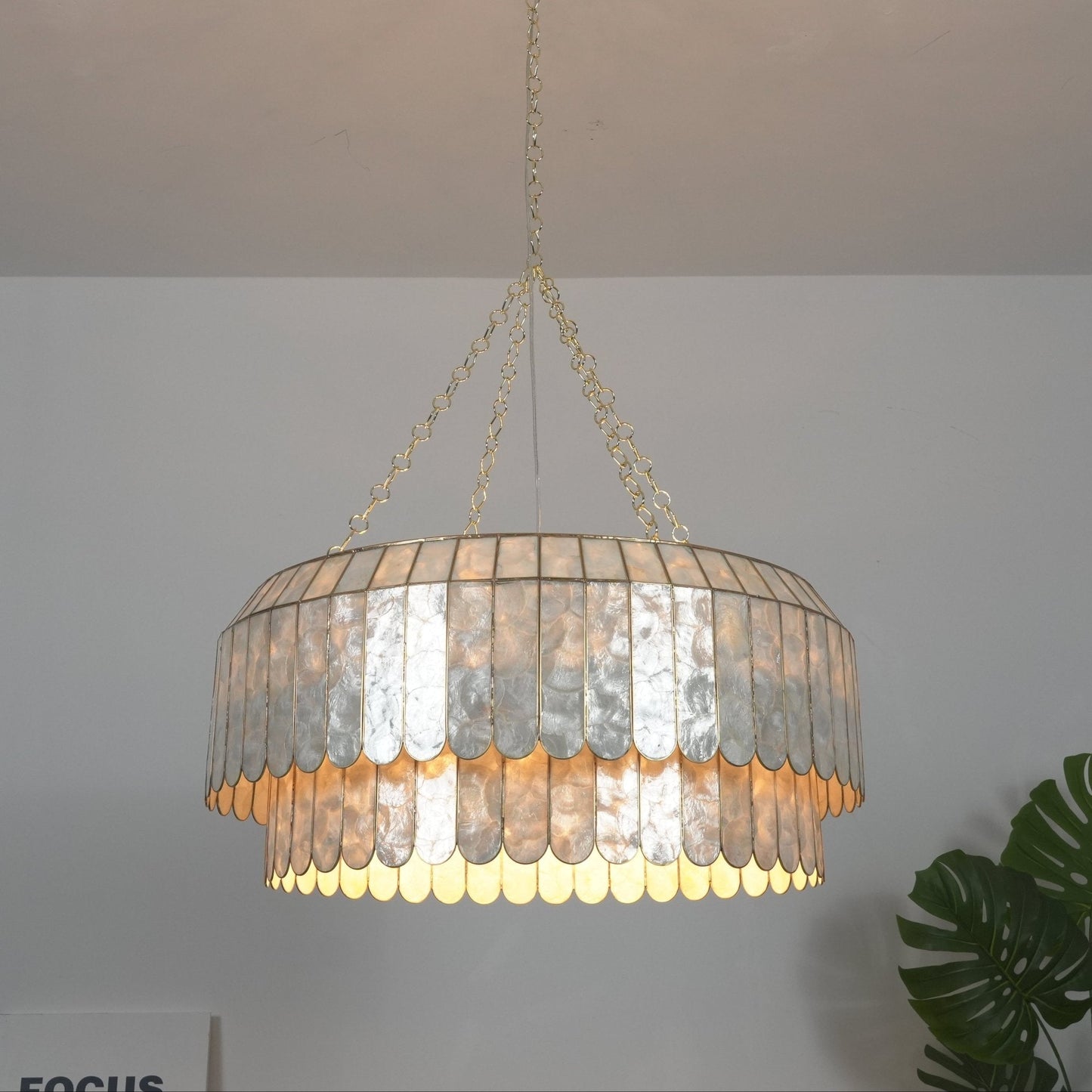 Capiz Aurelia Chandelier - Elegant Design with Adjustable Height & Sof