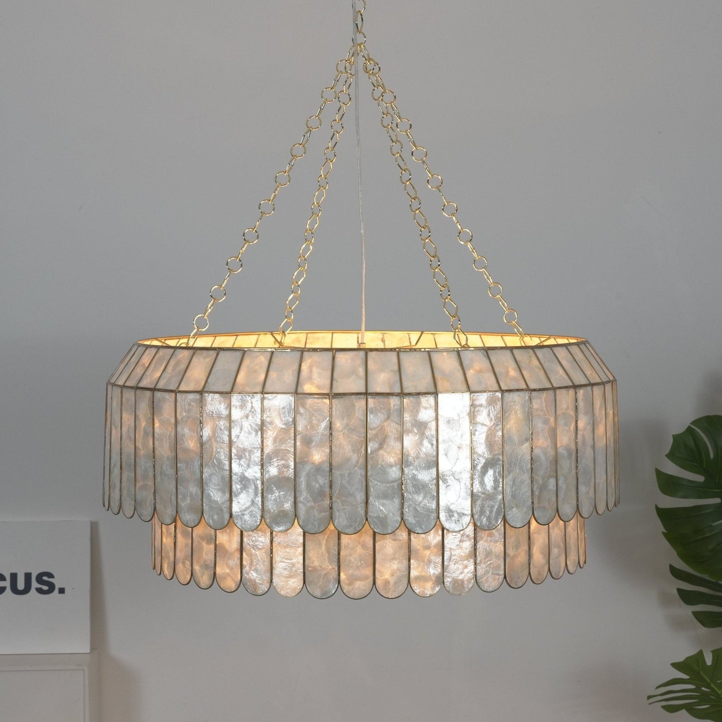 Capiz Aurelia Chandelier - Elegant Design with Adjustable Height & Sof