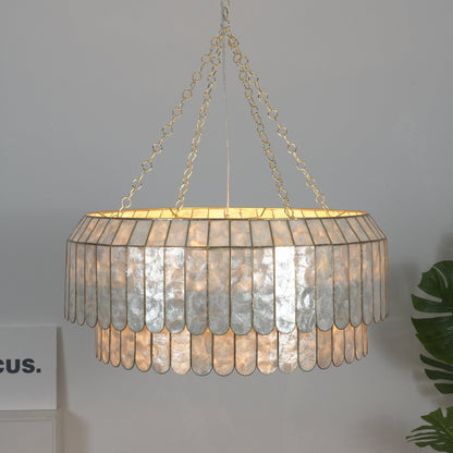 Capiz Aurelia Chandelier - Elegant Design with Adjustable Height & Sof