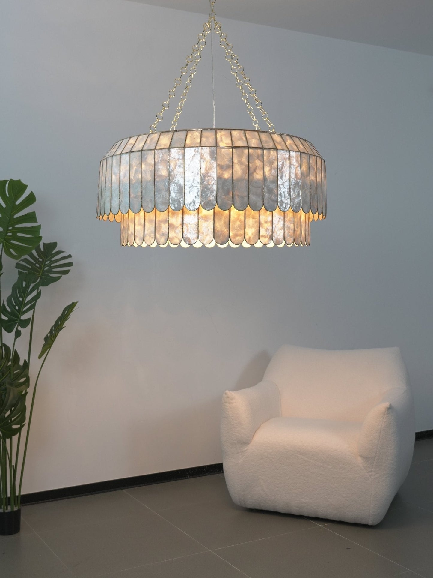Capiz Aurelia Chandelier - Elegant Design with Adjustable Height & Sof