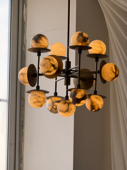 Cara Alabaster Chandelier - Elegant Design with Adjustable Height & LE