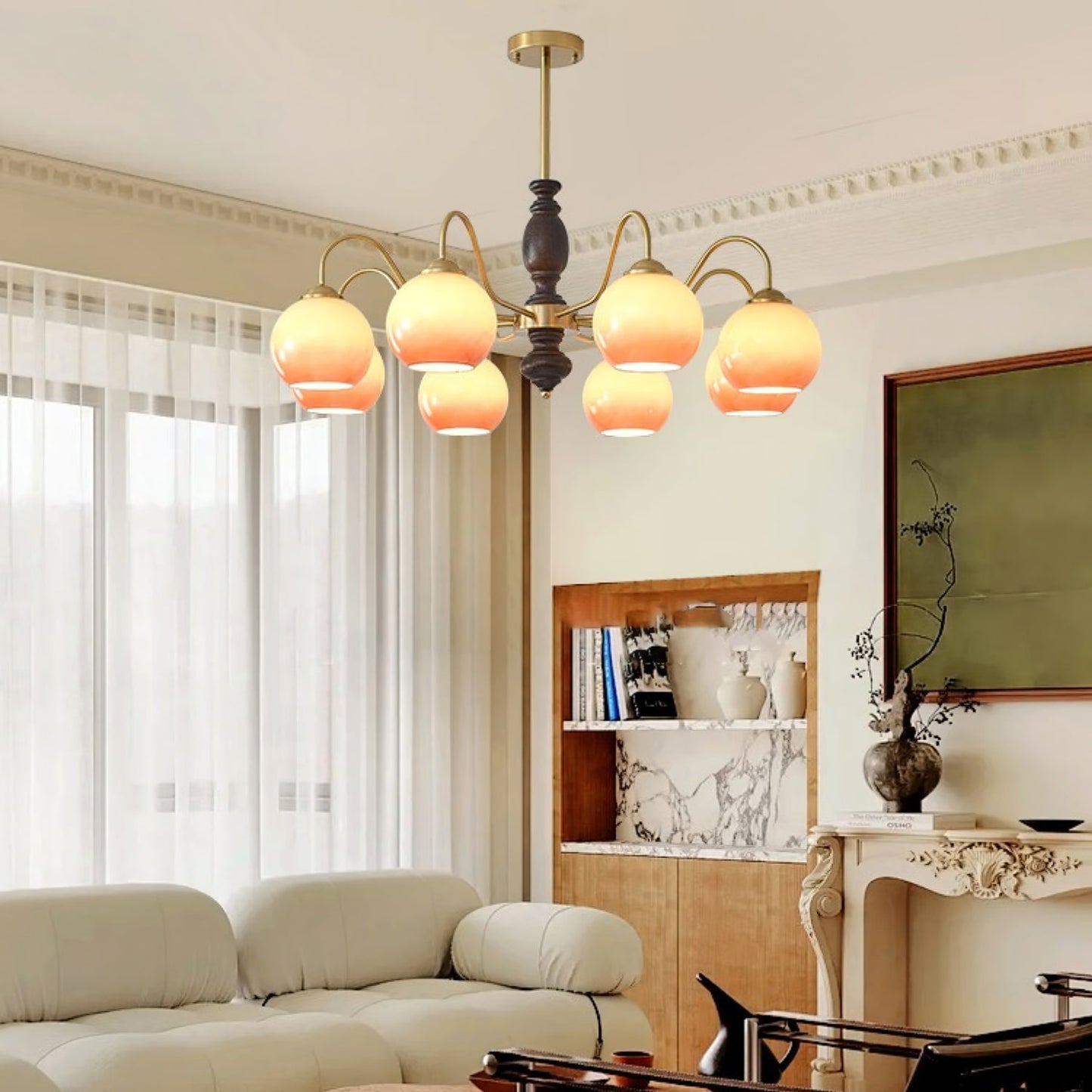 Elegant Caramel Orb Chandelier - Adjustable Height, Energy Efficient L