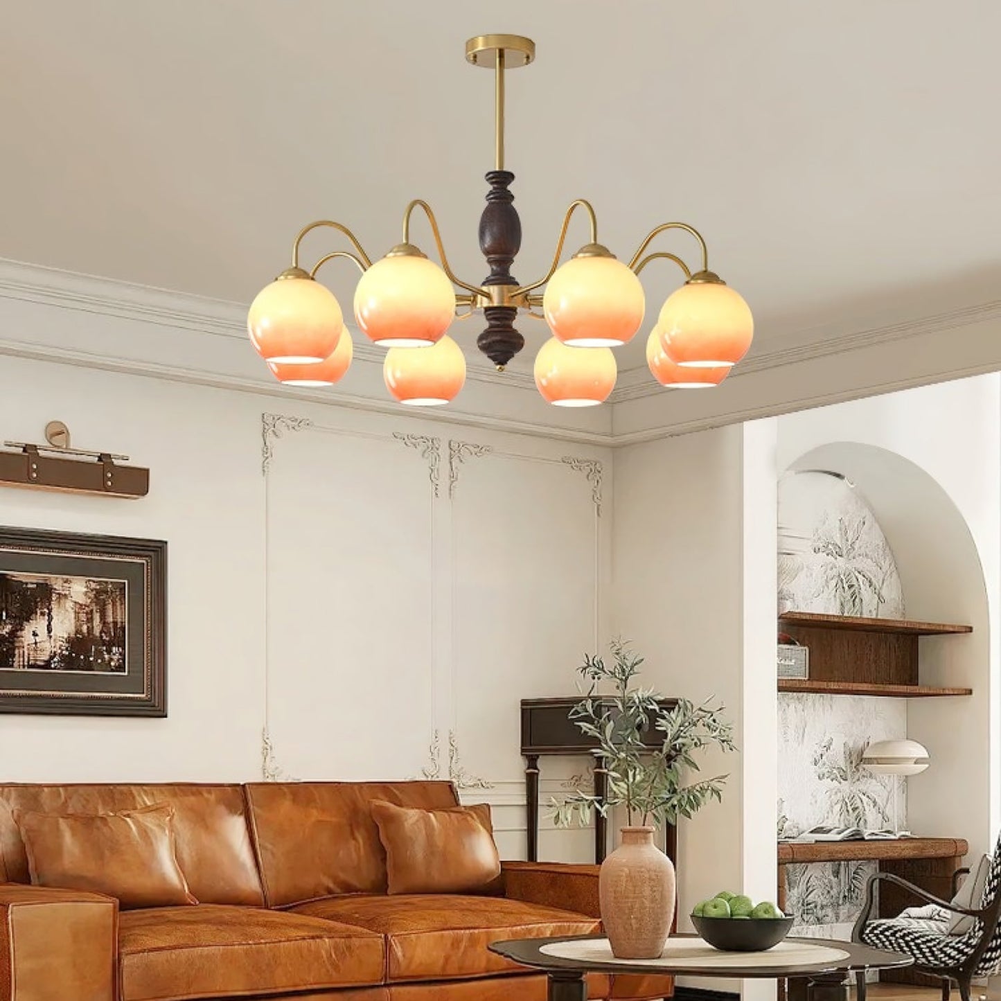 Elegant Caramel Orb Chandelier - Adjustable Height, Energy Efficient L