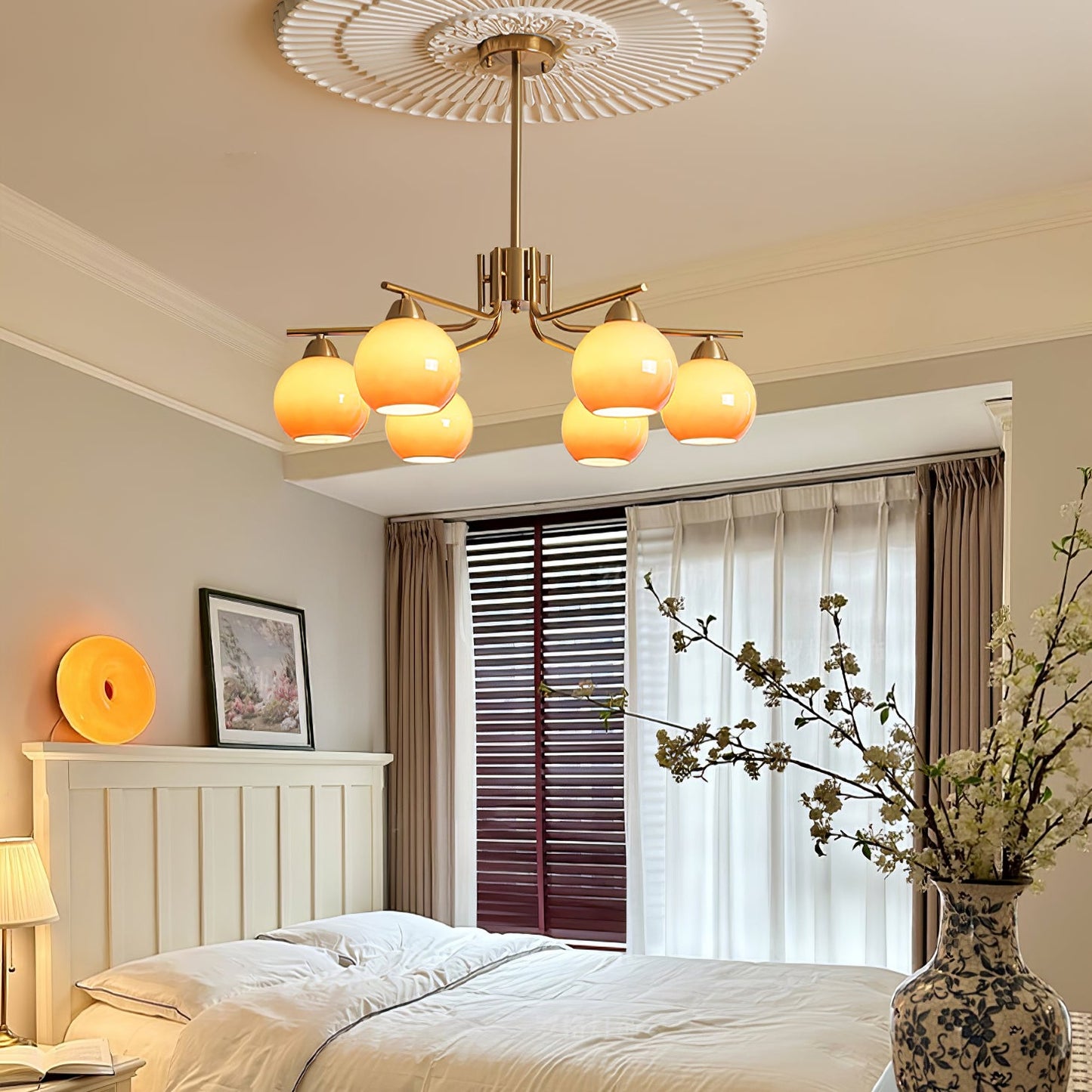 Elegant Caramel Sphere Chandelier - Adjustable Height, LED Compatible