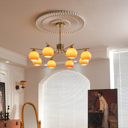 Elegant Caramel Sphere Chandelier - Adjustable Height, LED Compatible