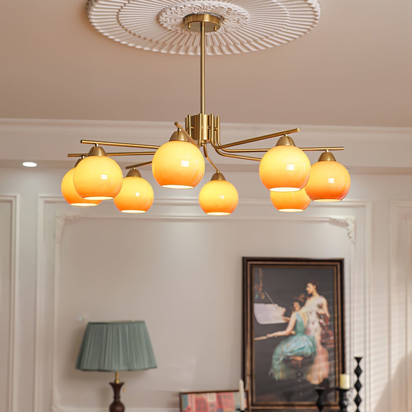 Elegant Caramel Sphere Chandelier - Adjustable Height, LED Compatible