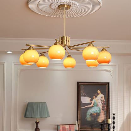 Elegant Caramel Sphere Chandelier - Adjustable Height, LED Compatible
