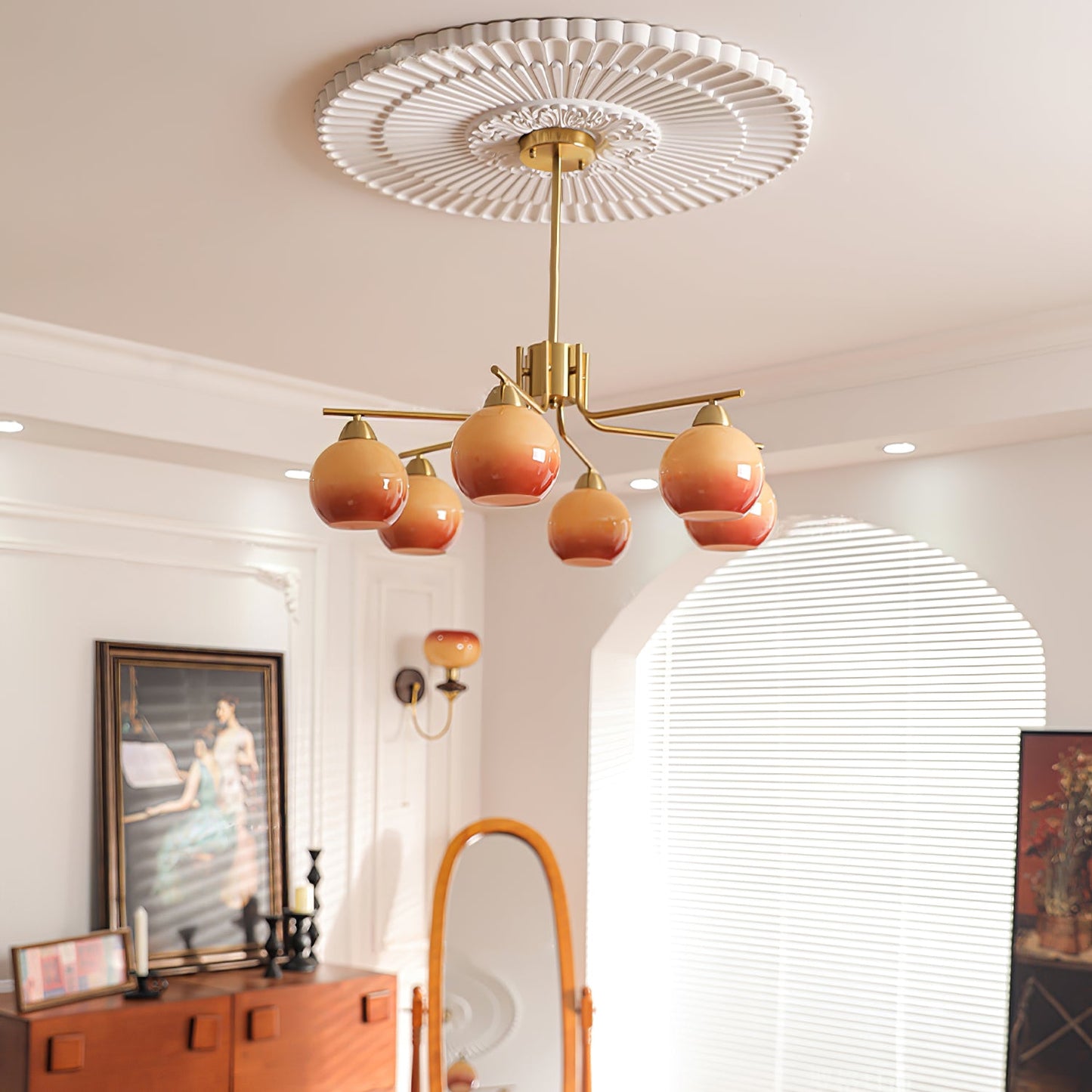 Elegant Caramel Sphere Chandelier - Adjustable Height, LED Compatible