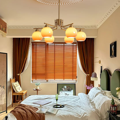 Elegant Caramel Sphere Chandelier - Adjustable Height, LED Compatible