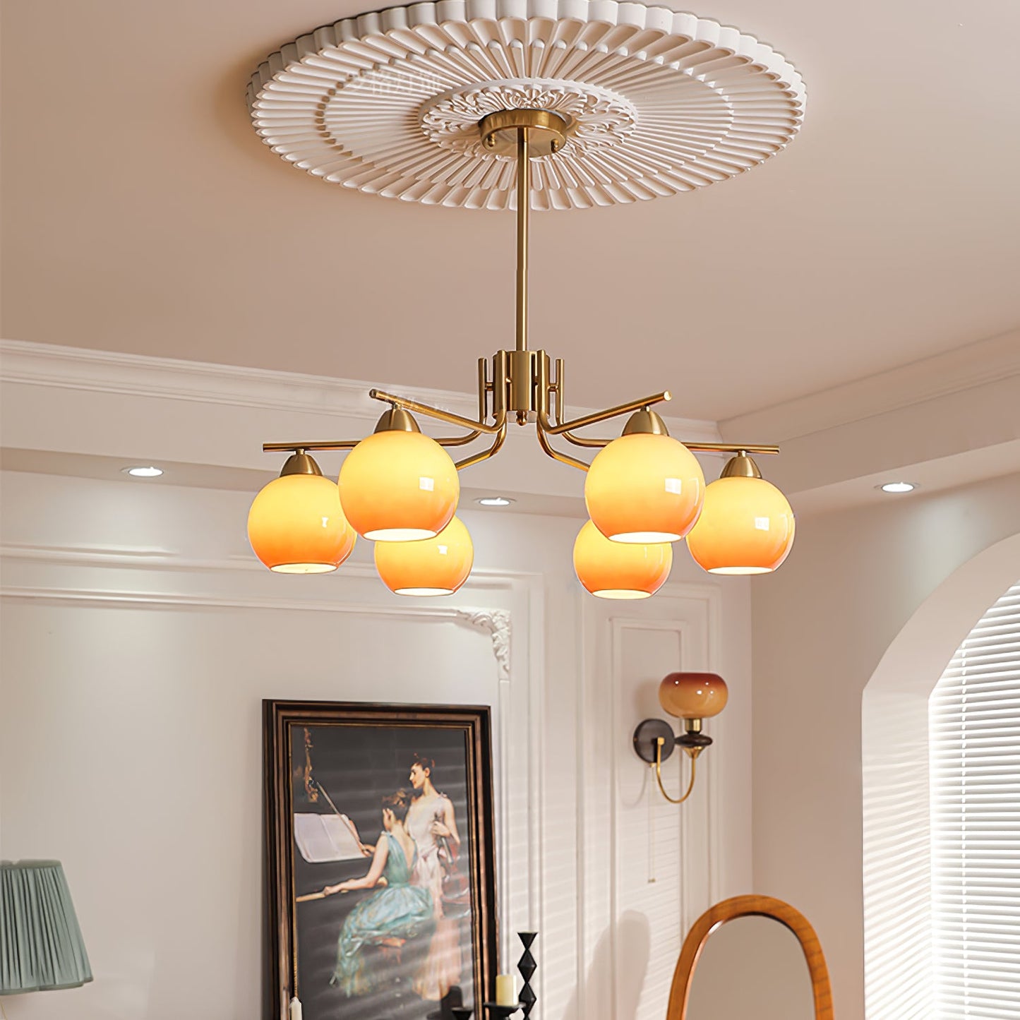Elegant Caramel Sphere Chandelier - Adjustable Height, LED Compatible