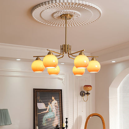 Elegant Caramel Sphere Chandelier - Adjustable Height, LED Compatible