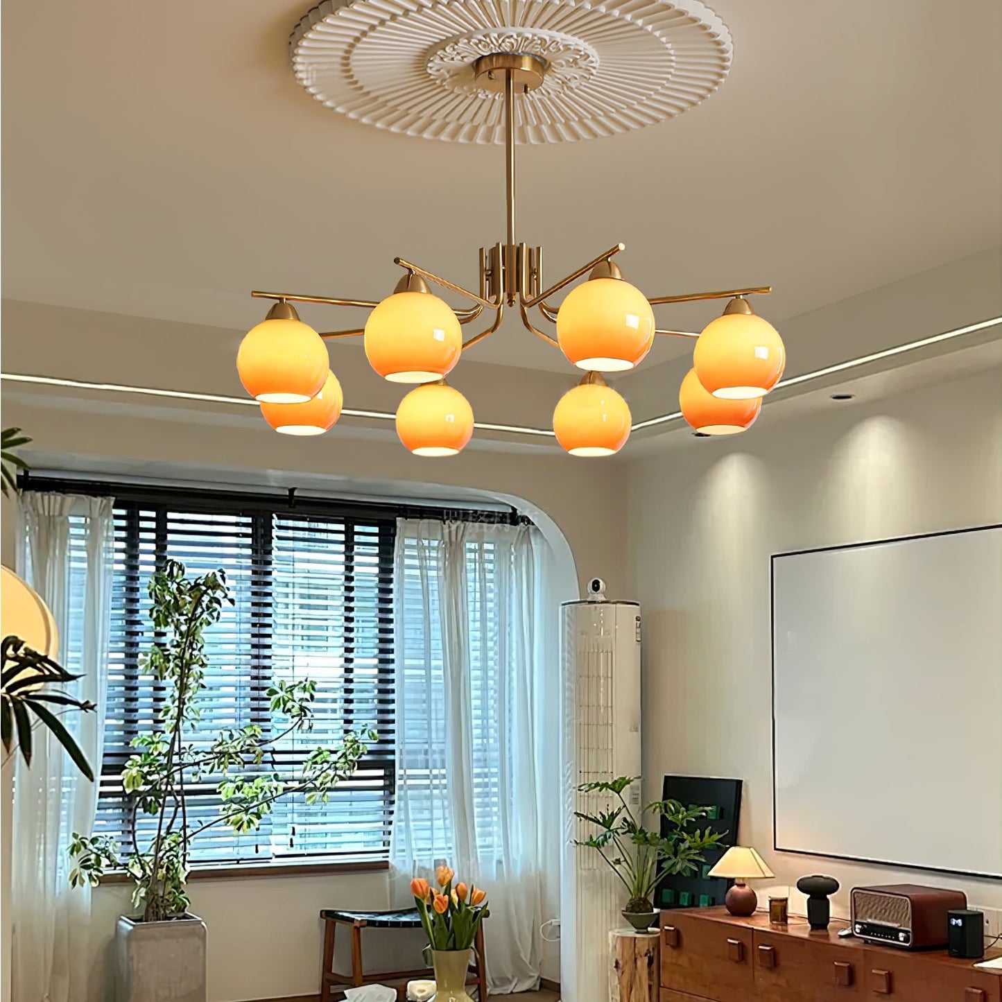 Elegant Caramel Sphere Chandelier - Adjustable Height, LED Compatible