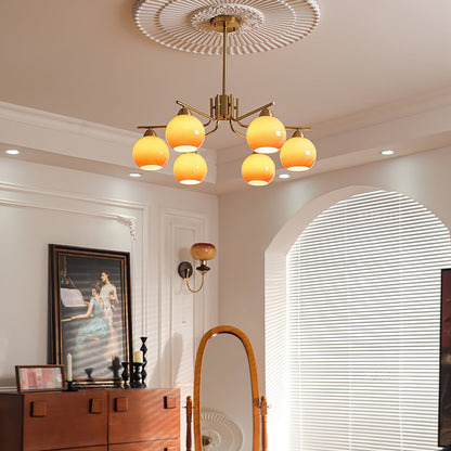 Elegant Caramel Sphere Chandelier - Adjustable Height, LED Compatible