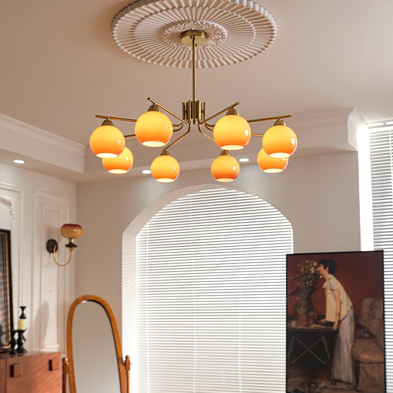 Elegant Caramel Sphere Chandelier - Adjustable Height, LED Compatible