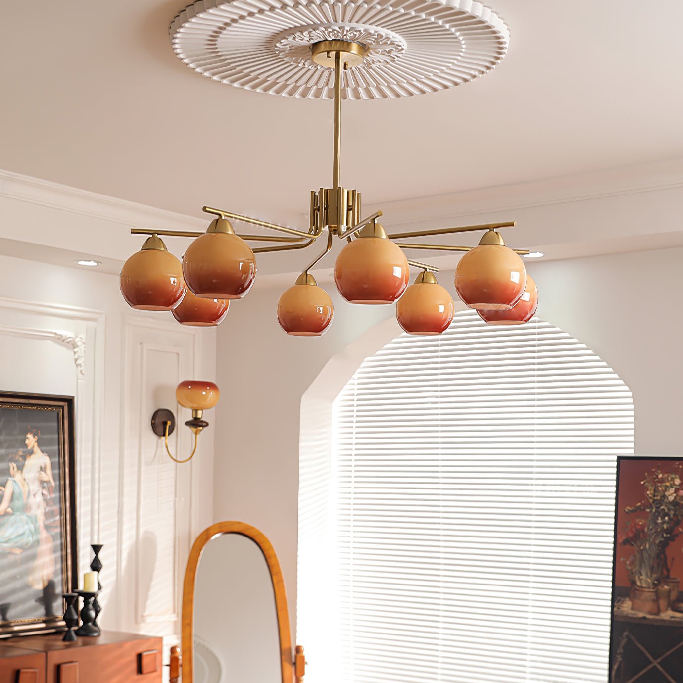 Elegant Caramel Sphere Chandelier - Adjustable Height, LED Compatible