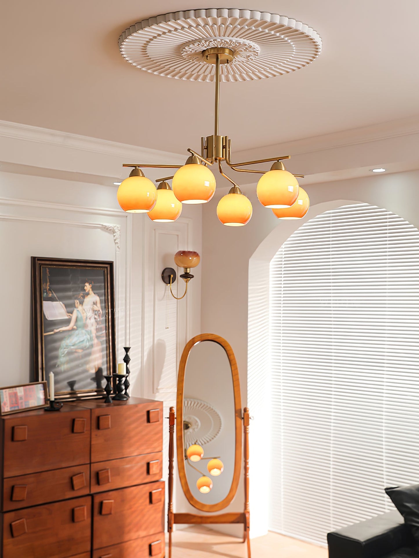 Elegant Caramel Sphere Chandelier - Adjustable Height, LED Compatible