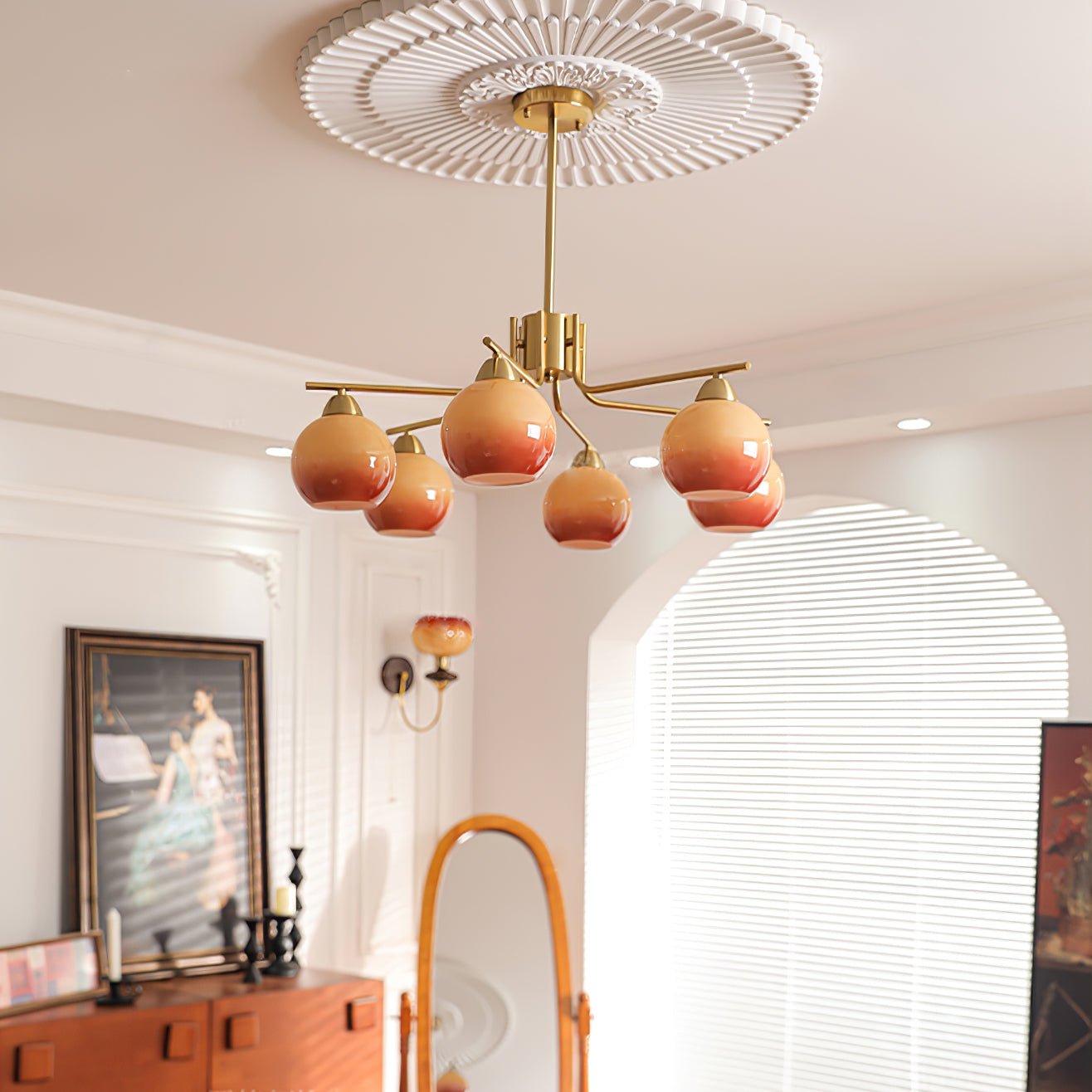 Elegant Caramel Sphere Chandelier - Adjustable Height, LED Compatible
