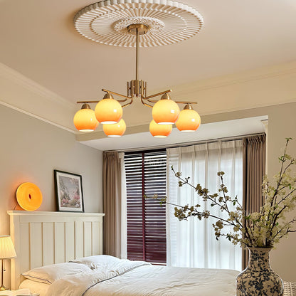 Elegant Caramel Sphere Chandelier - Adjustable Height, LED Compatible