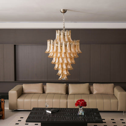 Amber Cloud Glass Petals Chandelier - Elegant Design & Adjustable Heig