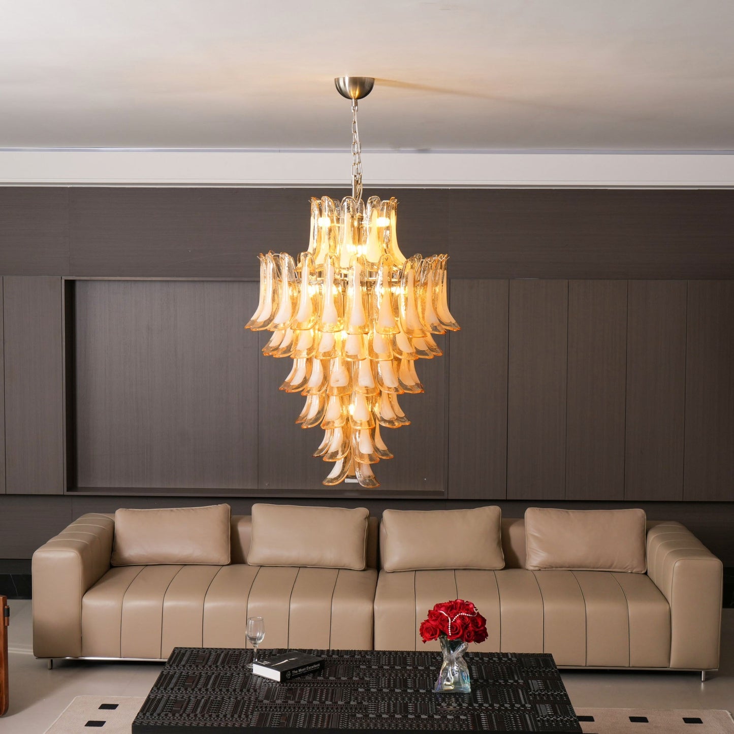 Amber Cloud Glass Petals Chandelier - Elegant Design & Adjustable Heig