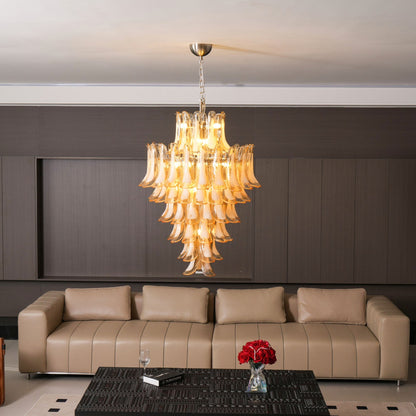 Amber Cloud Glass Petals Chandelier - Elegant Design & Adjustable Heig