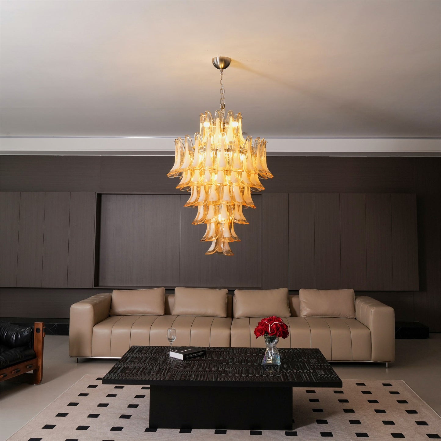 Amber Cloud Glass Petals Chandelier - Elegant Design & Adjustable Heig