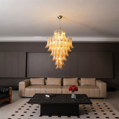 Amber Cloud Glass Petals Chandelier - Elegant Design & Adjustable Heig