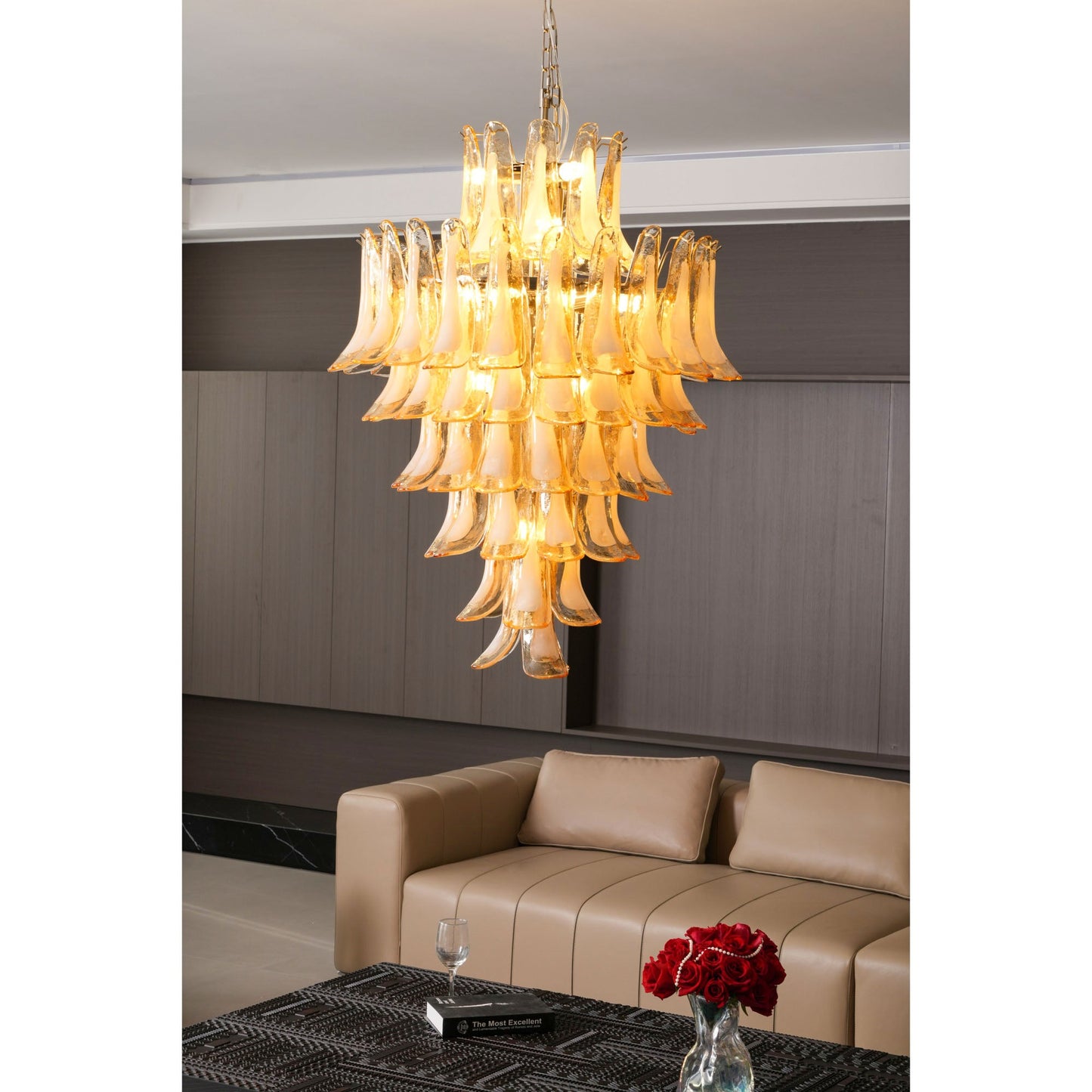 Amber Cloud Glass Petals Chandelier - Elegant Design & Adjustable Heig