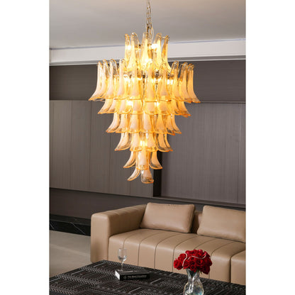 Amber Cloud Glass Petals Chandelier - Elegant Design & Adjustable Heig