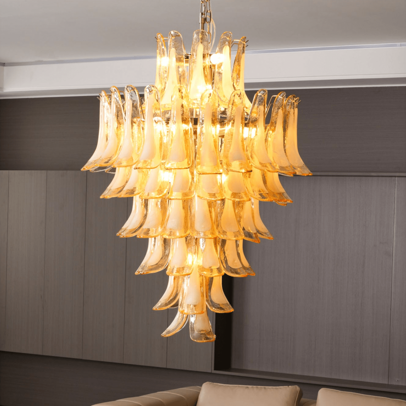 Amber Cloud Glass Petals Chandelier - Elegant Design & Adjustable Heig